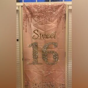 3 Sweet 16 birthday banners.  Pink Rose Gold